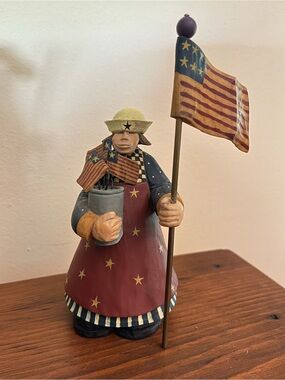 Williraye Studio Patriotic Folk Art Flag Bearer Sculpture - Red, Blue, Cream